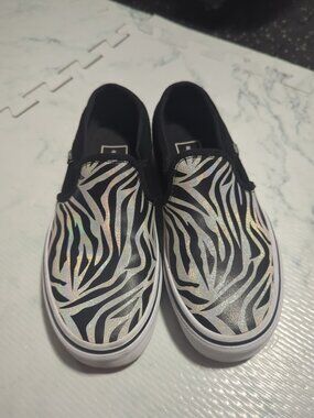 Vans Women's Asher Metallic Zebra Black/White Slip On Skate Shoes USA 5 EUR 34.5